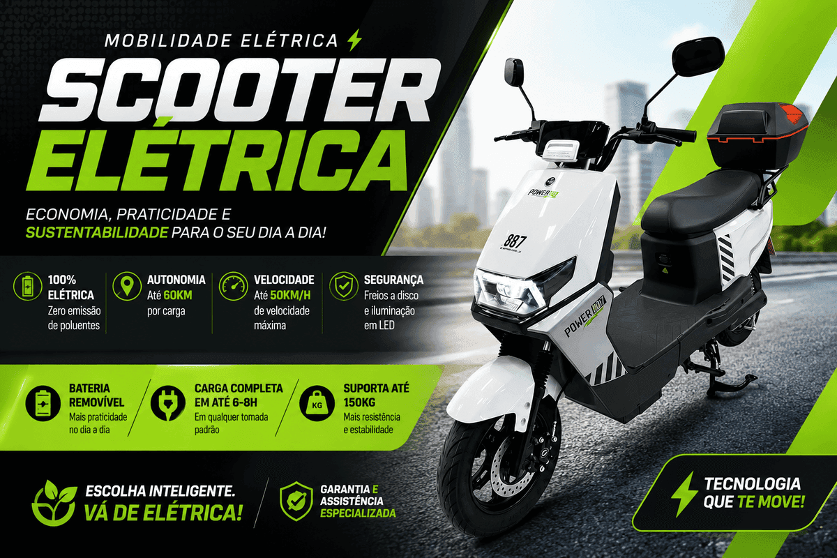Smart Wheel 007 Power KZ007 Moto Elétrica 1000W 48V/24Ah Branca – Mobilidade Elétrica